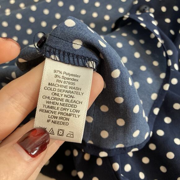 Susan Graver Women's Blue White Polka Dot Tie Hem Blouse Size 18W Coastal Preppy - Picture 6 of 11